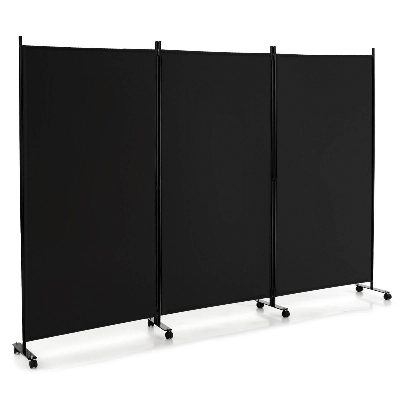 3 Panel Folding Room Divider With Lockable Wheels