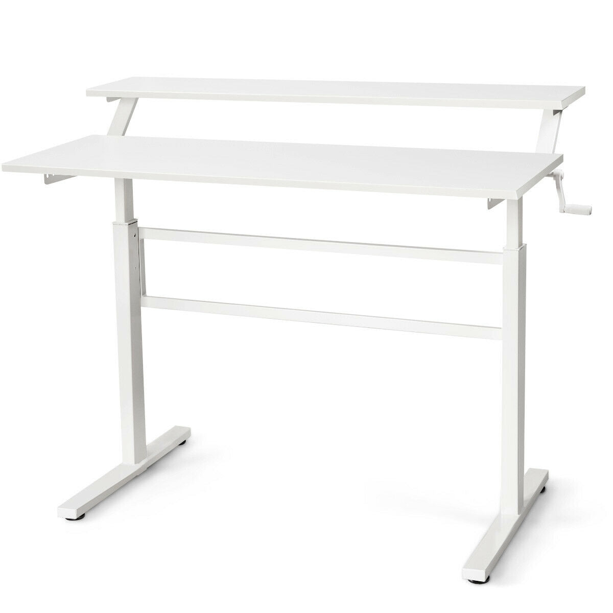 Standing Desk Crank Adjustable Sit To Stand Workstation -white