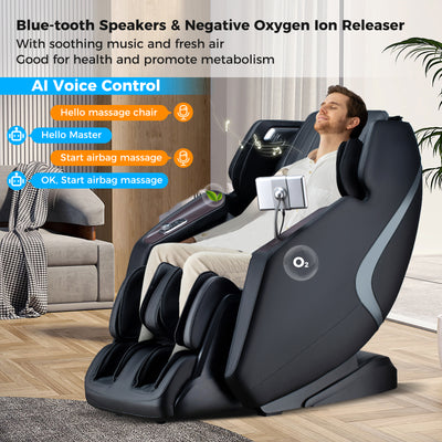 PREORDER - Mega Sale-Costway-4D SL-Track Full Body Massage Chair w/ Zero-Gravity Design, Heated Shawl, Neck & Back & Feet Heater, Calf & Foot Rollers,Magic Calf Rollers, Voice Control, Yoga Stretching, Smart Body Scanning, Touch Screen, Blue-tooth Speaker