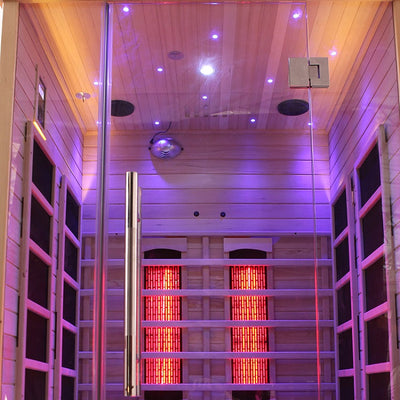 Blisspod Venetian 2-Person  Full Spectrum Indoor Premium Canadian Hemlock Low EMF Sauna 10 Heaters Chromotherapy Reflexology