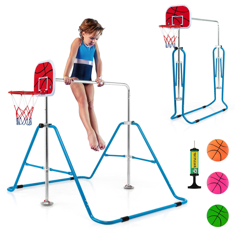 Kids Folding Horizontal Bar with 4 Adjustable Heights-Blue