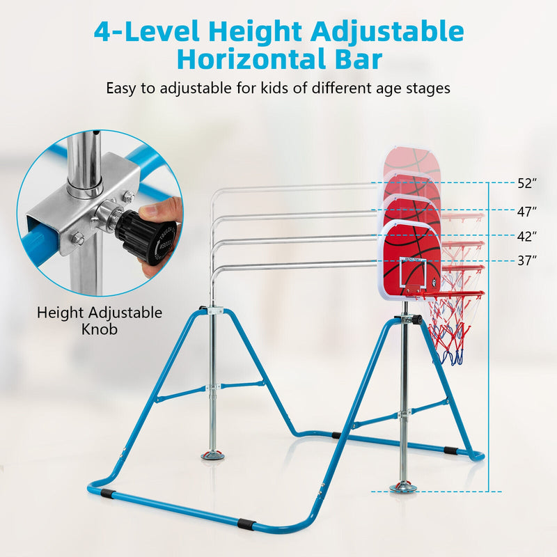 Kids Folding Horizontal Bar with 4 Adjustable Heights-Blue