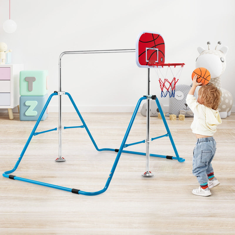 Kids Folding Horizontal Bar with 4 Adjustable Heights-Blue