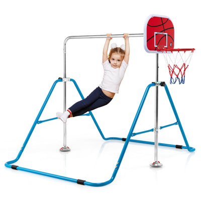 Kids Folding Horizontal Bar with 4 Adjustable Heights-Blue