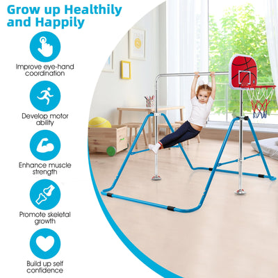 Kids Folding Horizontal Bar with 4 Adjustable Heights-Blue