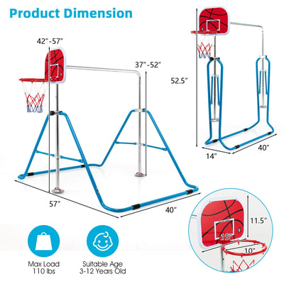 Kids Folding Horizontal Bar with 4 Adjustable Heights-Blue