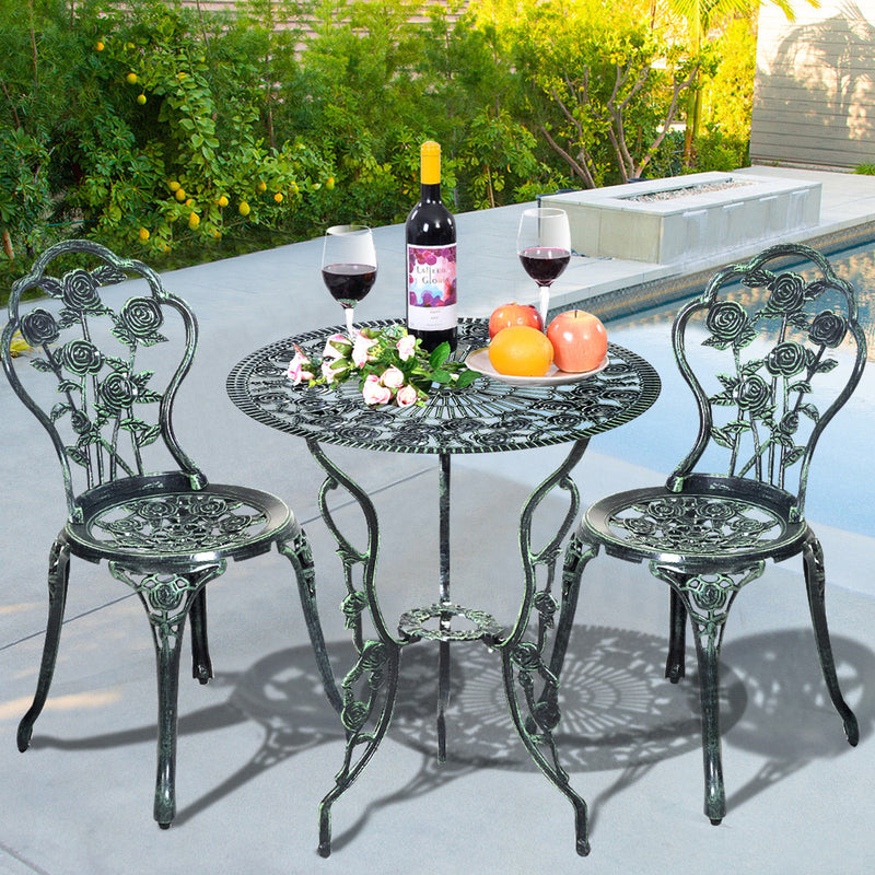 Outdoor Cast Aluminum Patio Furniture Set with Rose Design