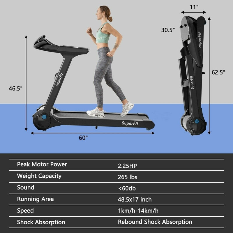 2.25HP Folding Treadmill Running Jogging Machine with LED Touch Display-Black