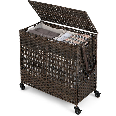 110L 2-Section Laundry Hamper with 2 Removable and Washable Liner Bags-Brown