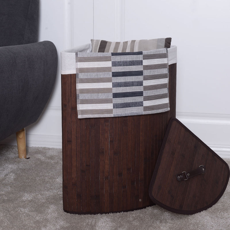 Corner Bamboo Hamper Laundry Basket-Brown