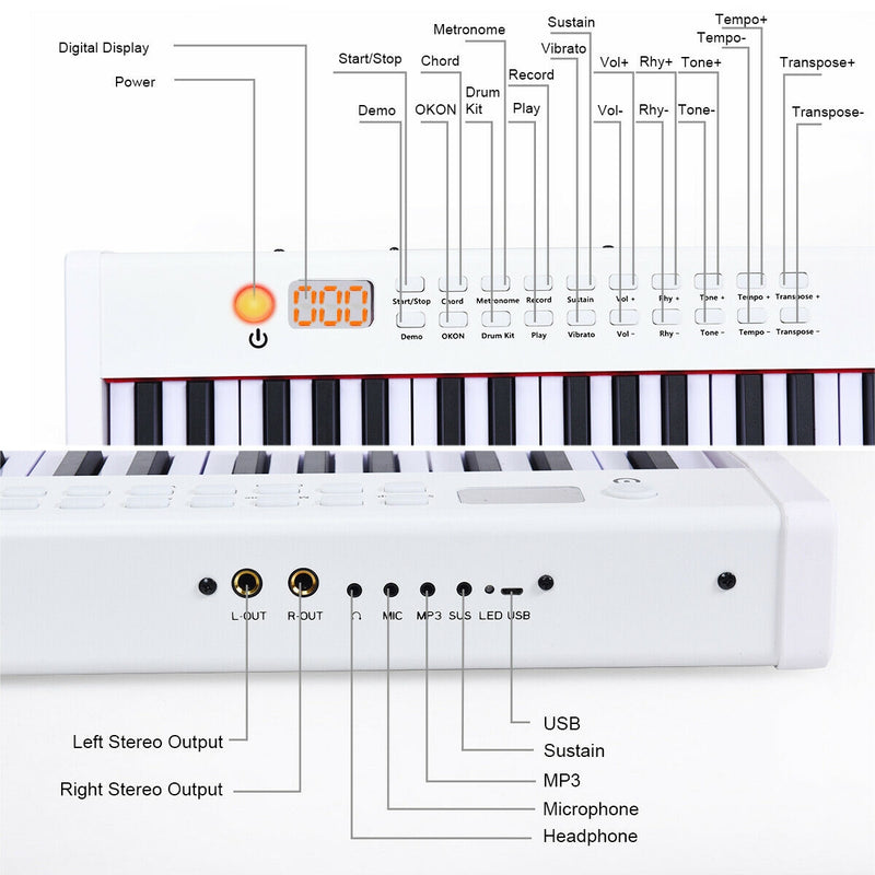 BX-II 88-key Portable Digital Piano with  MP3-White