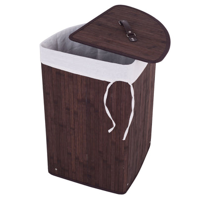 Corner Bamboo Hamper Laundry Basket-Brown