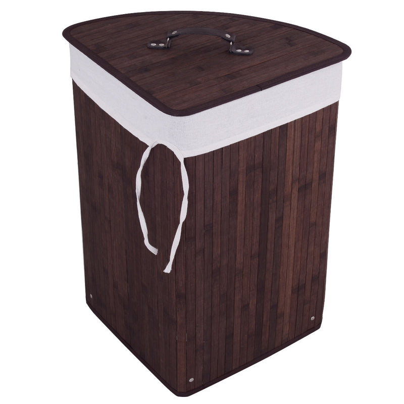 Corner Bamboo Hamper Laundry Basket-Brown