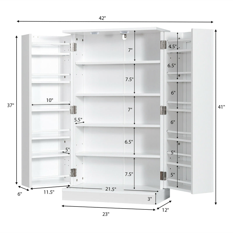 2-Door Kitchen Storage Cabinet Pantry Cabinet with 6 Adjustable Shelves-White