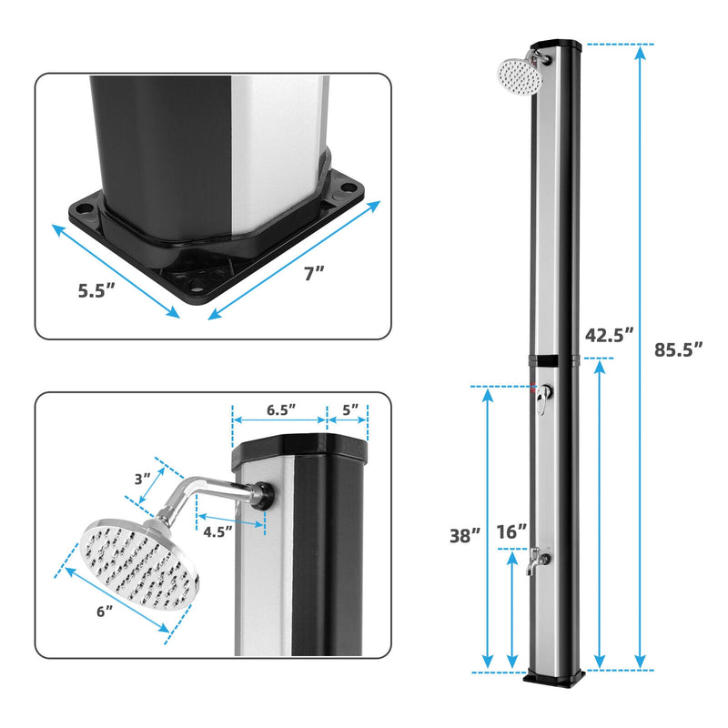 7.2 Feet 9.3 Gallon Solar Heated Shower with Adjustable Head and Foot Tap