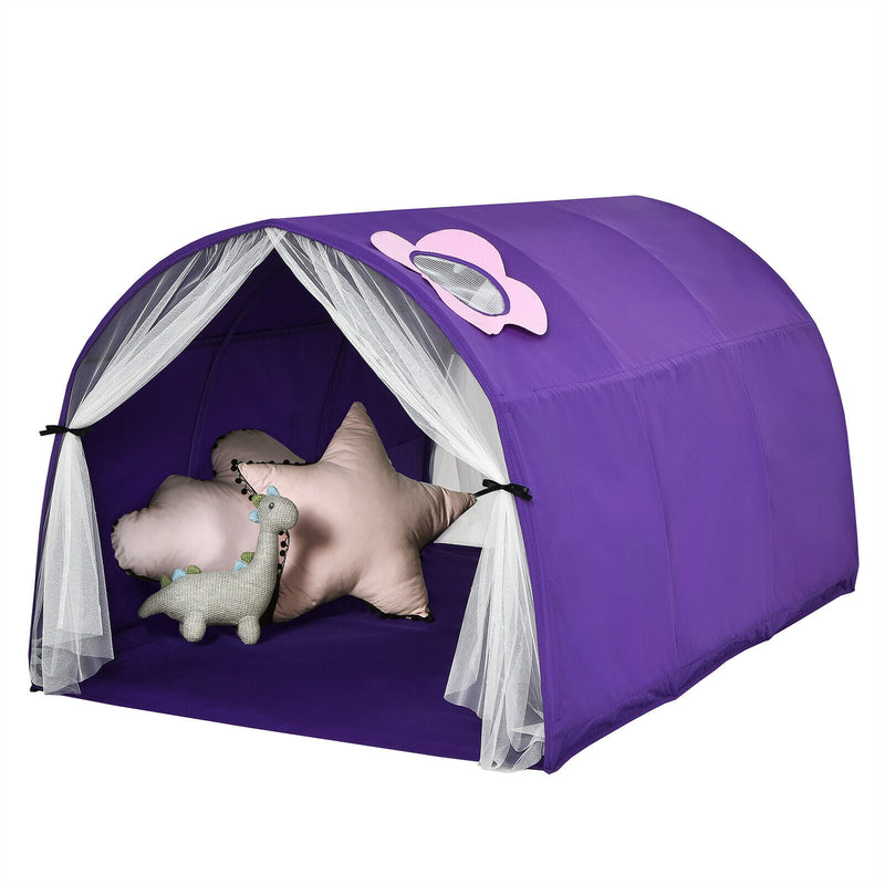 Kids Portable Galaxy Starry Sky Dream Portable Play Tent with Double Net Curtain-Purple