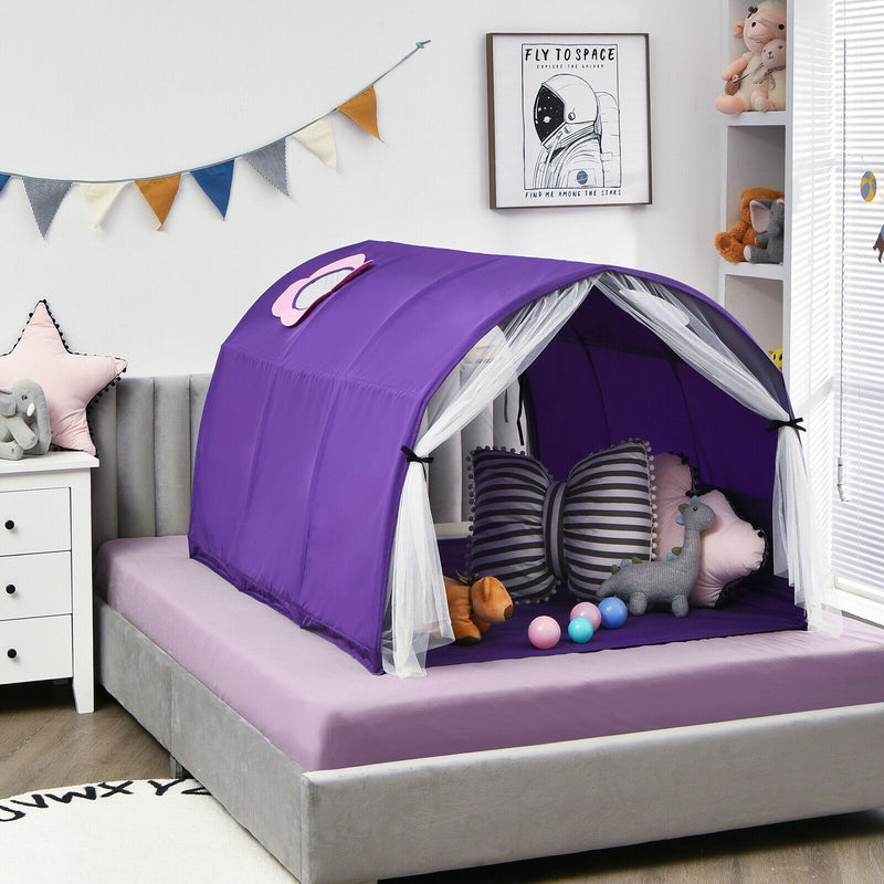 Kids Portable Galaxy Starry Sky Dream Portable Play Tent with Double Net Curtain-Purple