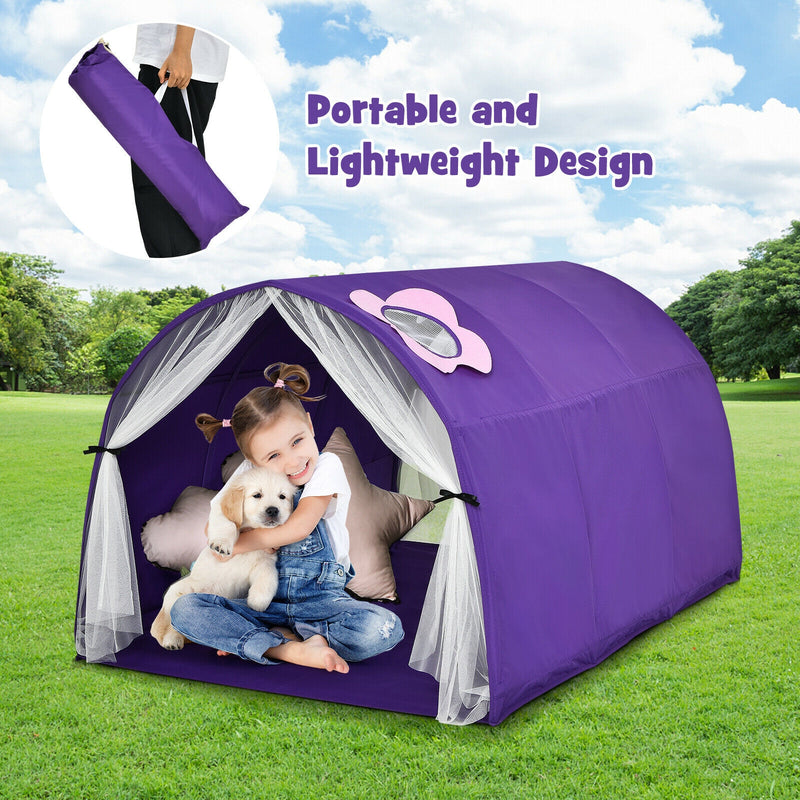 Kids Portable Galaxy Starry Sky Dream Portable Play Tent with Double Net Curtain-Purple