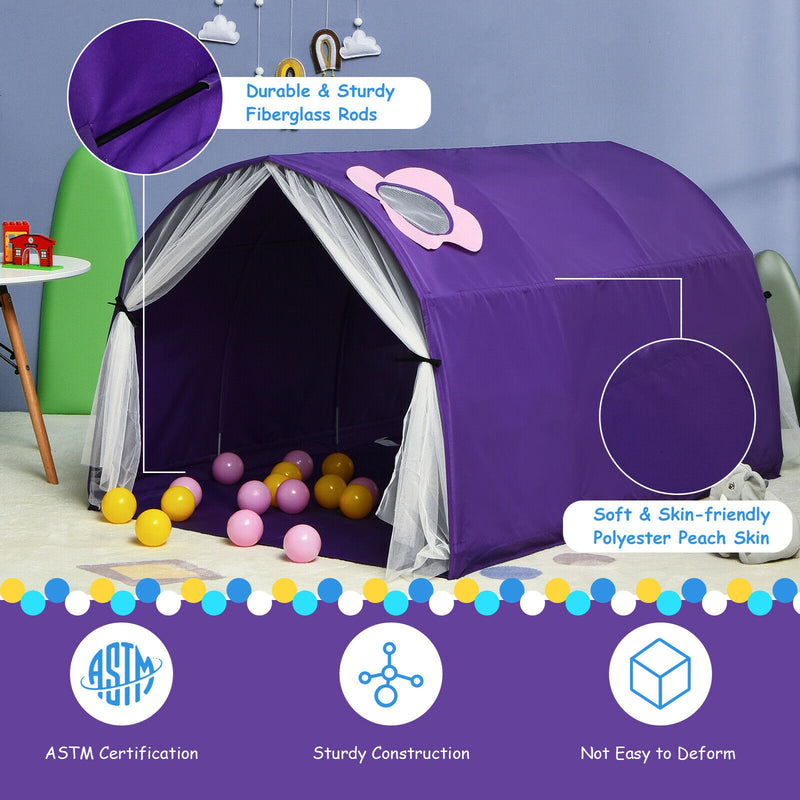 Kids Portable Galaxy Starry Sky Dream Portable Play Tent with Double Net Curtain-Purple