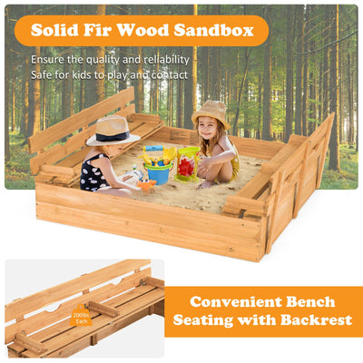 Kids Wooden Sandbox with 2 Foldable Bench Seats