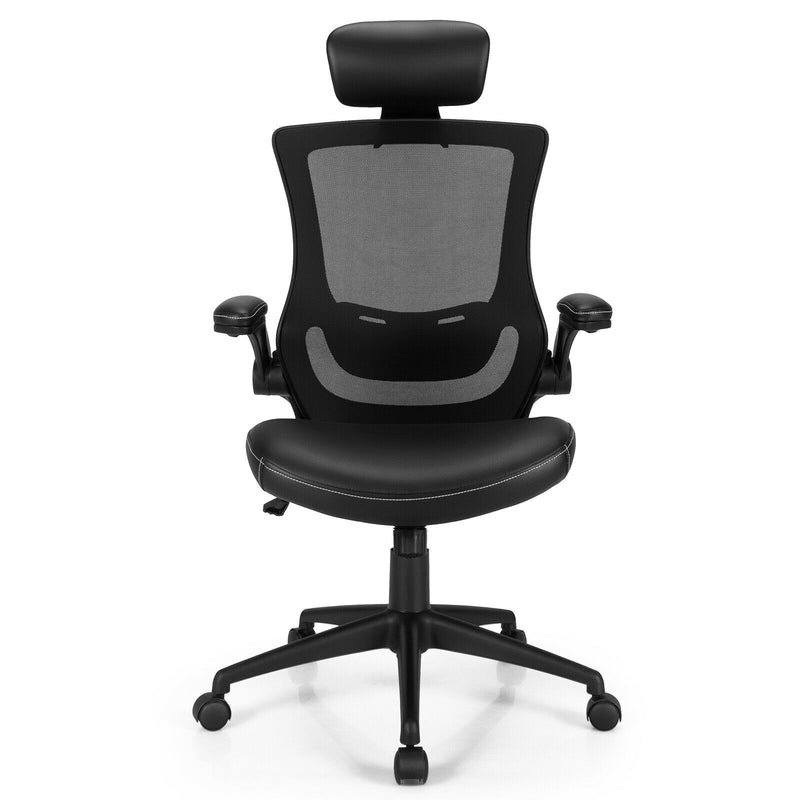 High-Back Executive Chair with Adjustable Lumbar Support and Headrest-Black