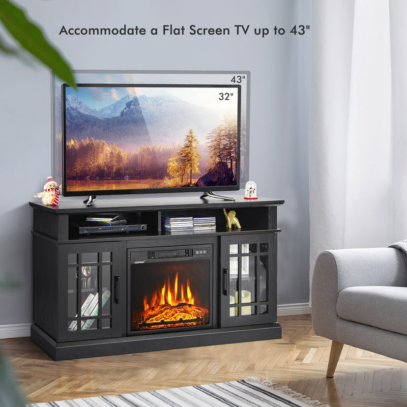 48 Inch Electric Fireplace TV Stand with Cabinets for TVs Up to 55 Inch-Black