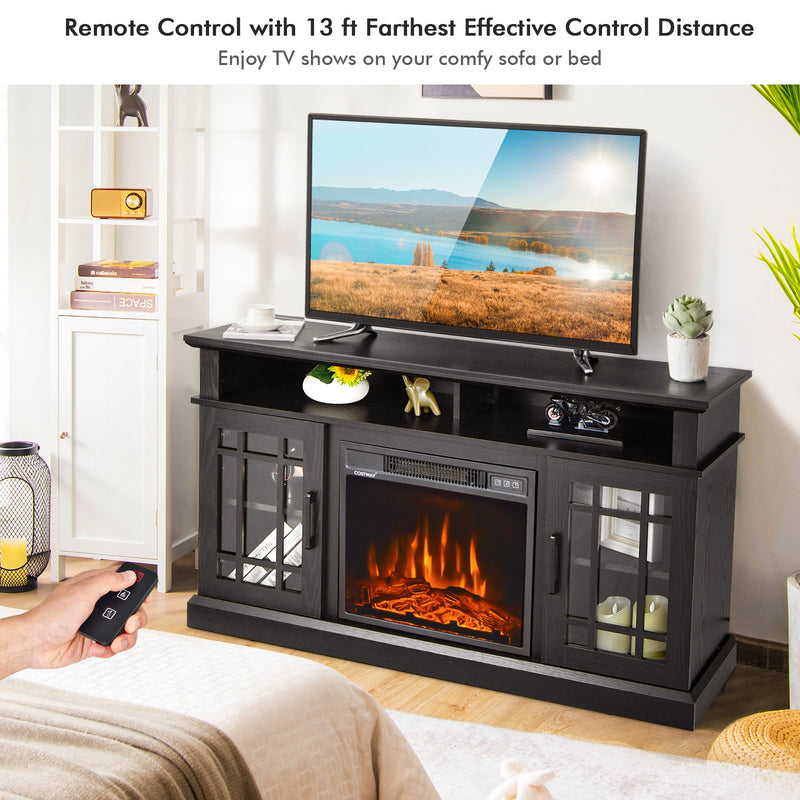 48 Inch Electric Fireplace TV Stand with Cabinets for TVs Up to 55 Inch-Black