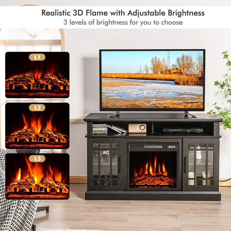 48 Inch Electric Fireplace TV Stand with Cabinets for TVs Up to 55 Inch-Black