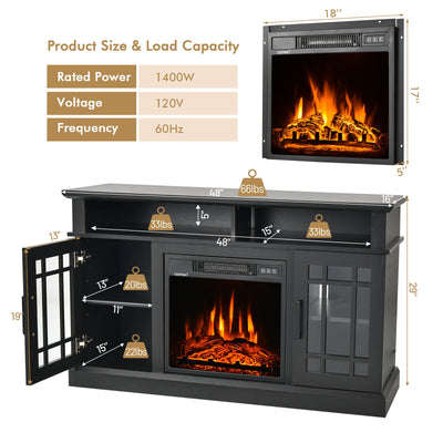 48 Inch Electric Fireplace TV Stand with Cabinets for TVs Up to 55 Inch-Black