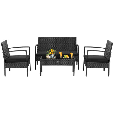 4 Pieces Patio Rattan Furniture Set with Cushion