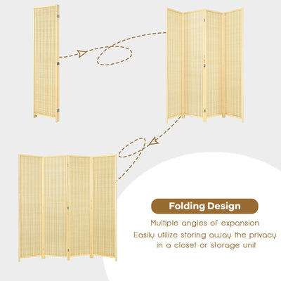 6 ft 4 Panel Portable Folding Room Divider Screen-Natural