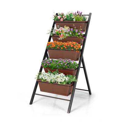 5-tier Vertical Garden Planter Box Elevated Raised Bed with 5 Container-Brown