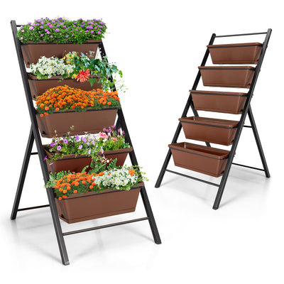 5-tier Vertical Garden Planter Box Elevated Raised Bed with 5 Container-Brown