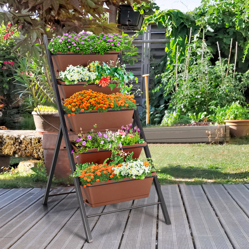 5-tier Vertical Garden Planter Box Elevated Raised Bed with 5 Container-Brown