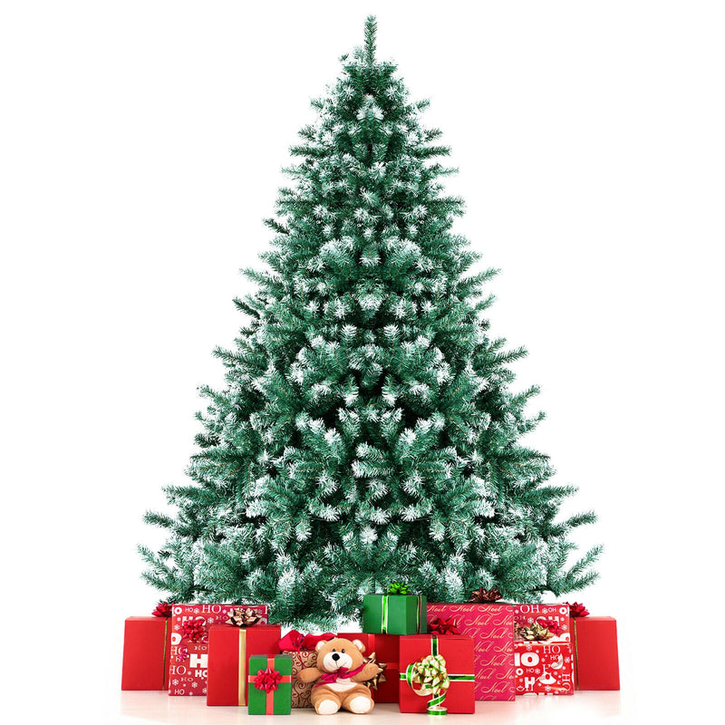 5 Feet Snowy Hinged Artificial Christmas Tree with 567 Tips and Metal Stand