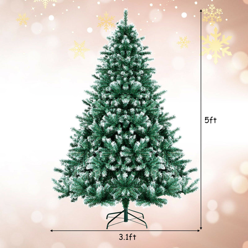 5 Feet Snowy Hinged Artificial Christmas Tree with 567 Tips and Metal Stand