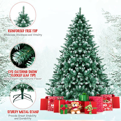 5 Feet Snowy Hinged Artificial Christmas Tree with 567 Tips and Metal Stand