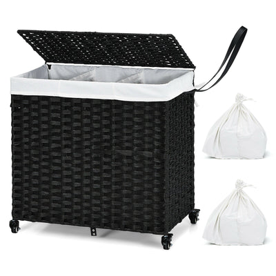 Laundry Hamper with Wheels and Lid-Black