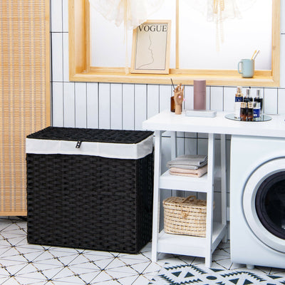 Laundry Hamper with Wheels and Lid-Black