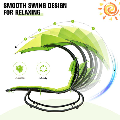 Hammock Swing Lounger Chair with Shade Canopy-Green