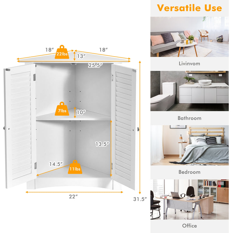 Bathroom Corner Storage Freestanding Floor Cabinet with Shutter Door-White