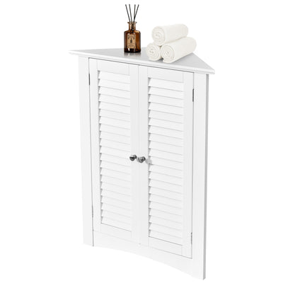 Bathroom Corner Storage Freestanding Floor Cabinet with Shutter Door-White