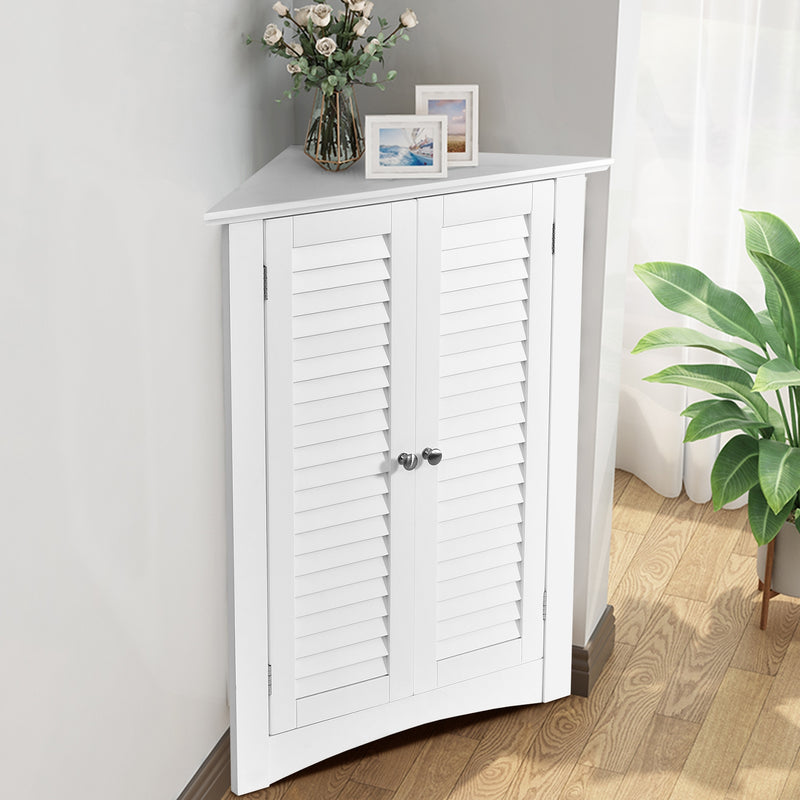 Bathroom Corner Storage Freestanding Floor Cabinet with Shutter Door-White