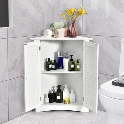 Bathroom Corner Storage Freestanding Floor Cabinet with Shutter Door-White