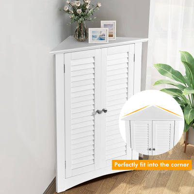 Bathroom Corner Storage Freestanding Floor Cabinet with Shutter Door-White