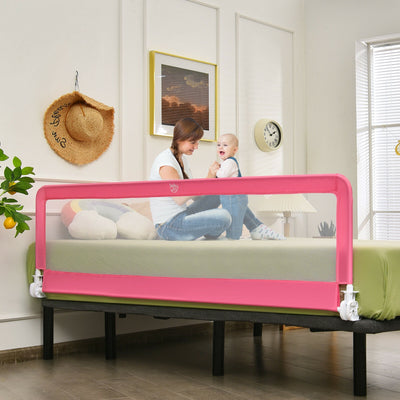 71 Inch Extra Long Swing Down Bed Guardrail with Safety Straps-Pink