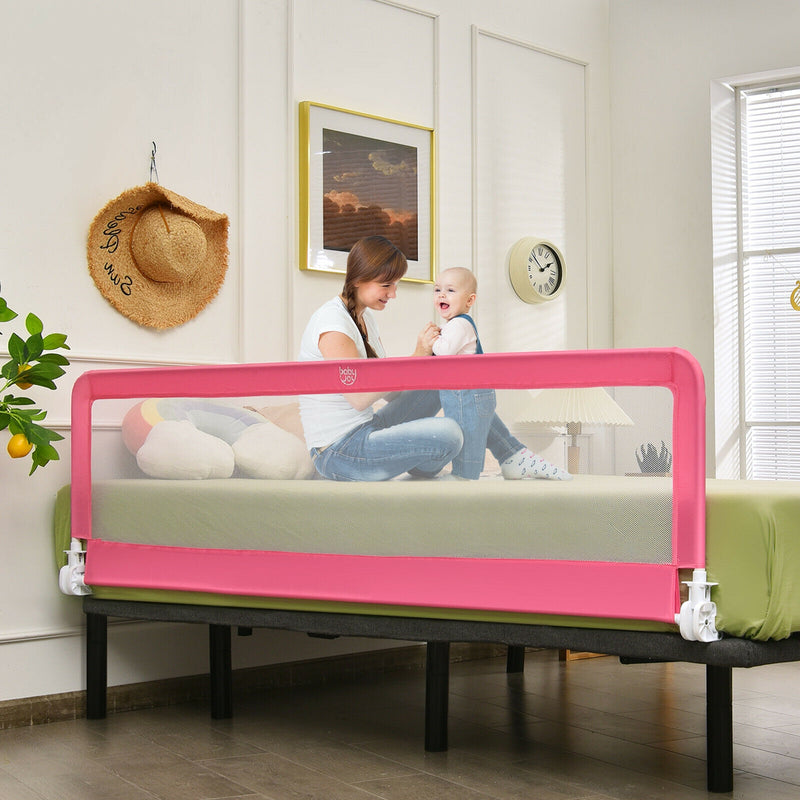 71 Inch Extra Long Swing Down Bed Guardrail with Safety Straps-Pink