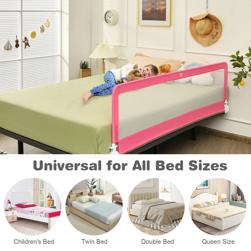 71 Inch Extra Long Swing Down Bed Guardrail with Safety Straps-Pink