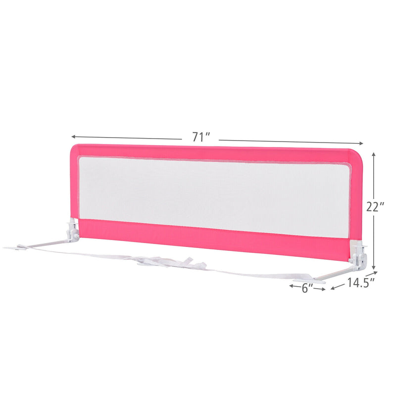 71 Inch Extra Long Swing Down Bed Guardrail with Safety Straps-Pink