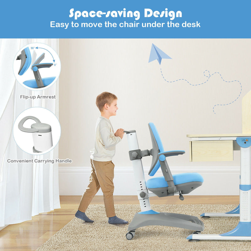 Kids Adjustable Height Depth Study Desk Chair with Sit-Brake Casters-Blue